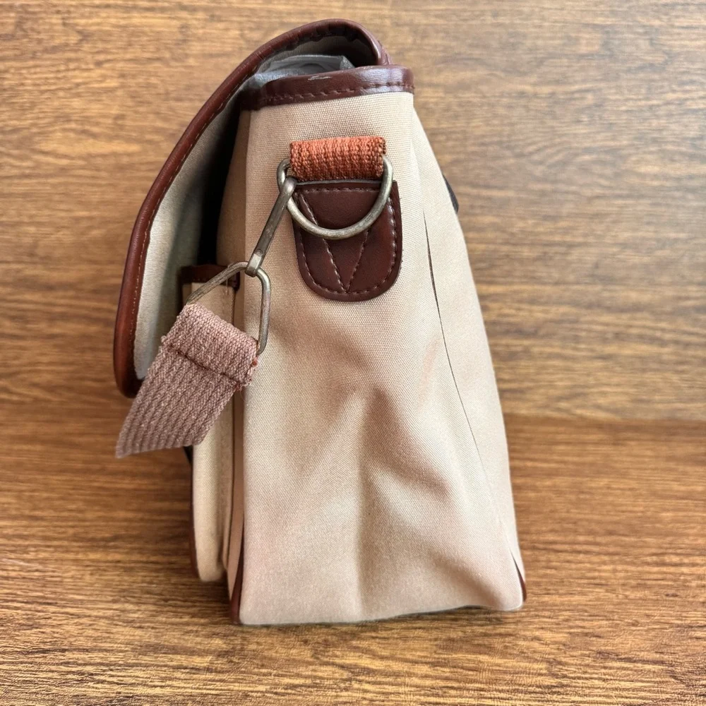 Vintage John Weitz Tan Canvas Messenger Bag Satchel Work Office Academia Preppy‎